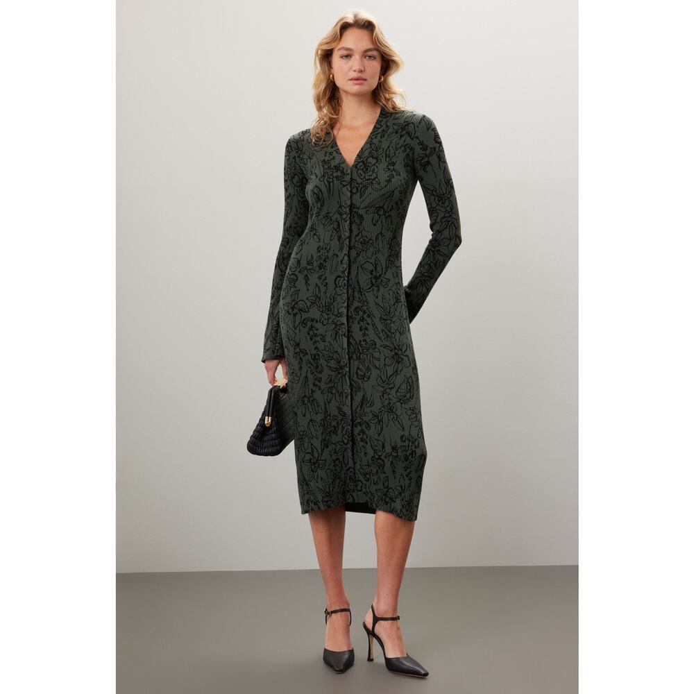 Jason Wu Green Floral Button Up Midi Open Up Card… - image 1